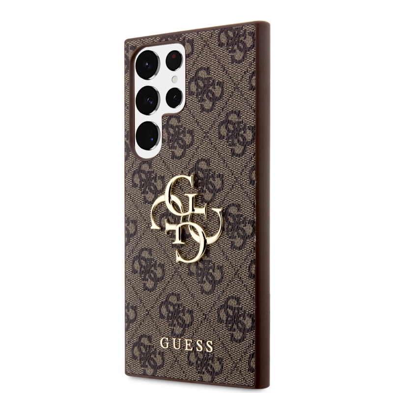 Guess PU 4G fém logós hátlap Samsung Galaxy S24 Ultra Brown számára