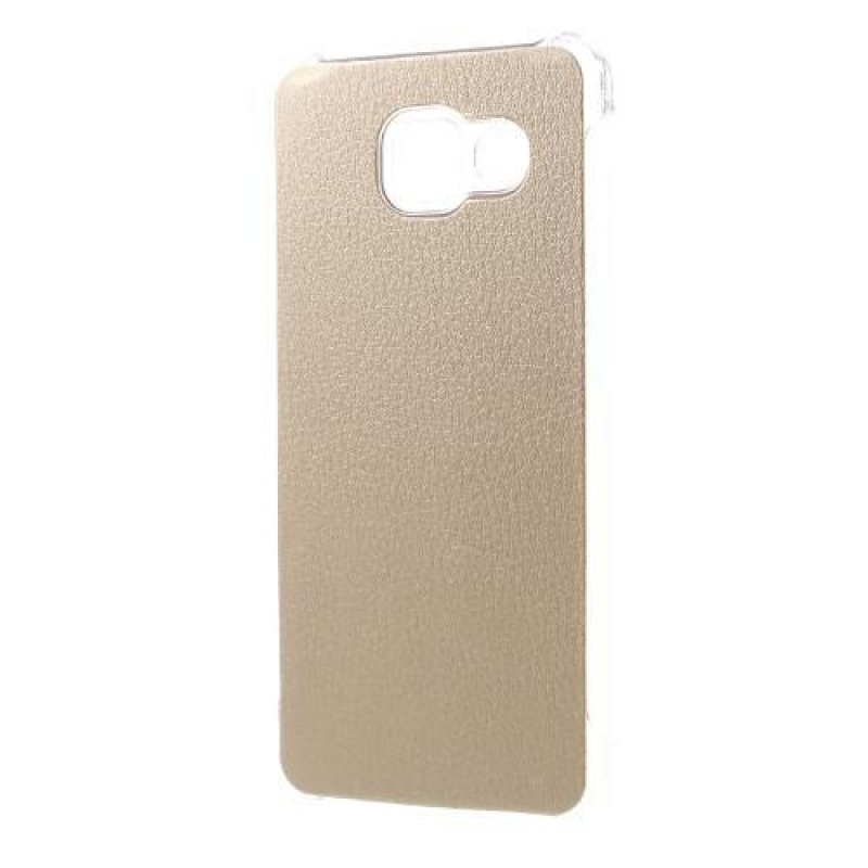 Műanyag tok műbőr borítással Samsung Galaxy A3 (2016) készülékhez - arany színben