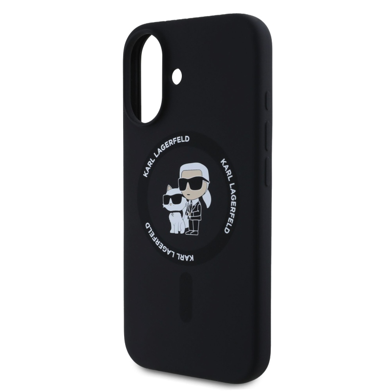 Karl Lagerfeld Folyékony szilikon Karl és Choupette MagSafe hátlap iPhone 16-hoz Fekete