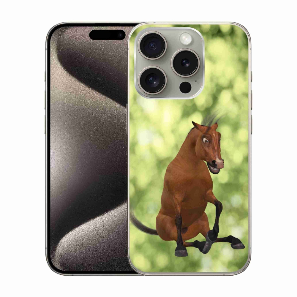 Zselés borítás mmCase iPhone 15 Pro készülékhez - barna rajzfilm ló 1