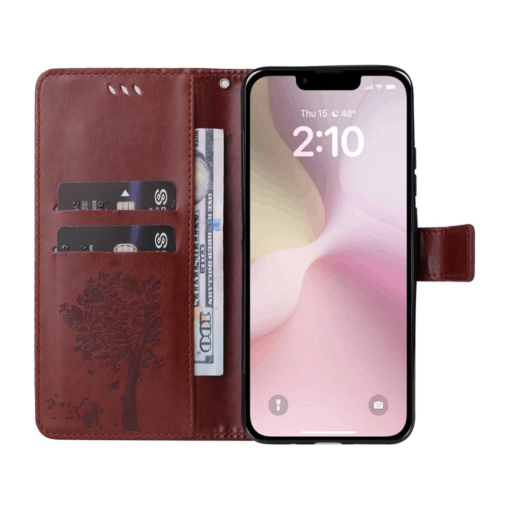 Fák könyvtáska iPhone 16e készülékhez - barna