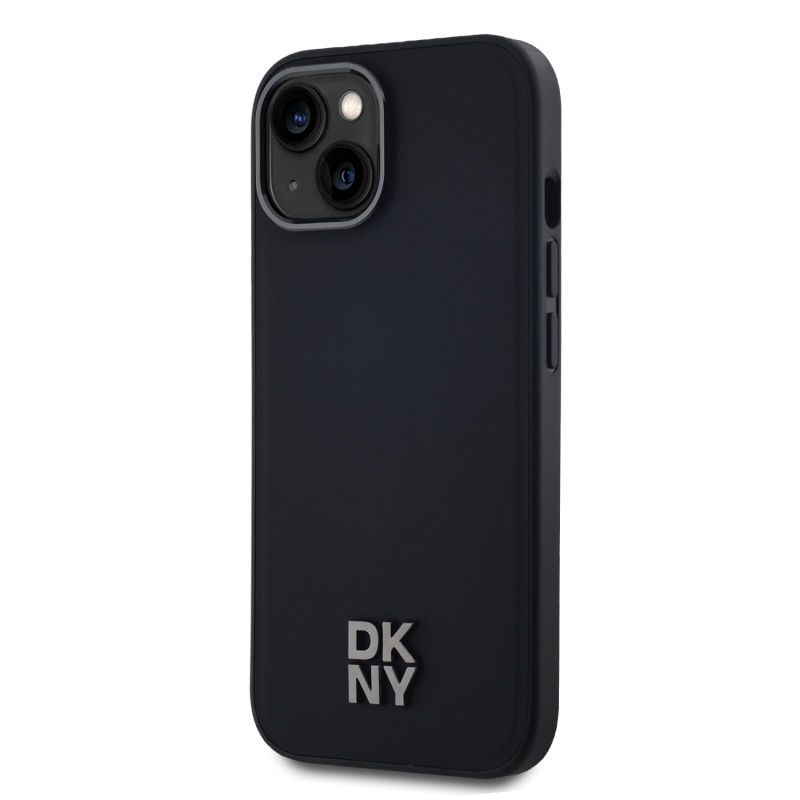 DKNY PU bőr Stack Logo Magsafe hátlap iPhone 15 Fekete