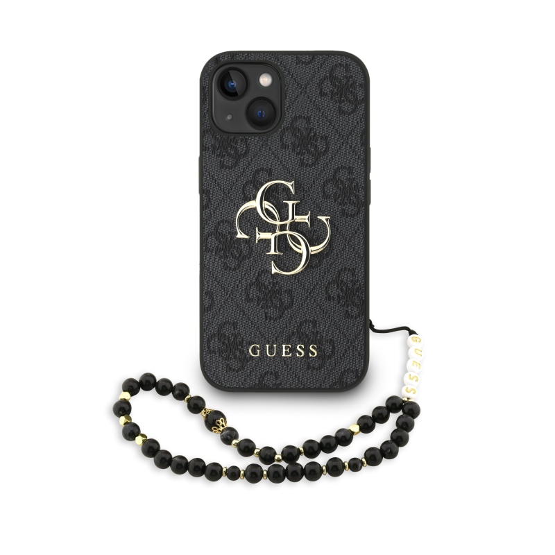 Guess PU 4G fém logós fém pánt hátlap iPhone 15 fekete