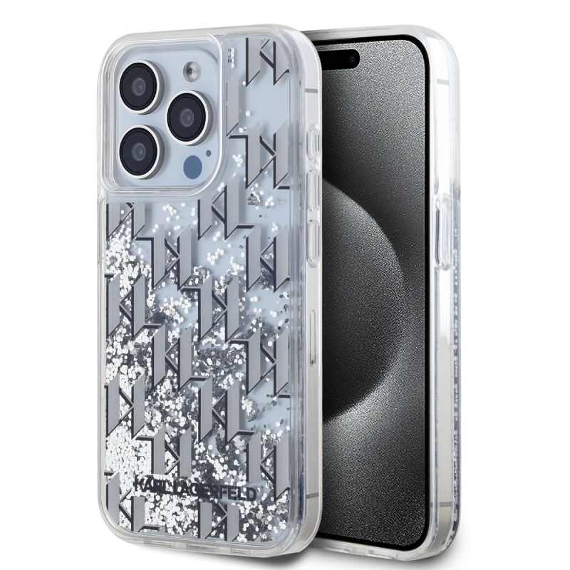 Karl Lagerfeld Liquid Glitter Monogram Monogram Gradient Back Cover for iPhone 15 Pro Max Fehér