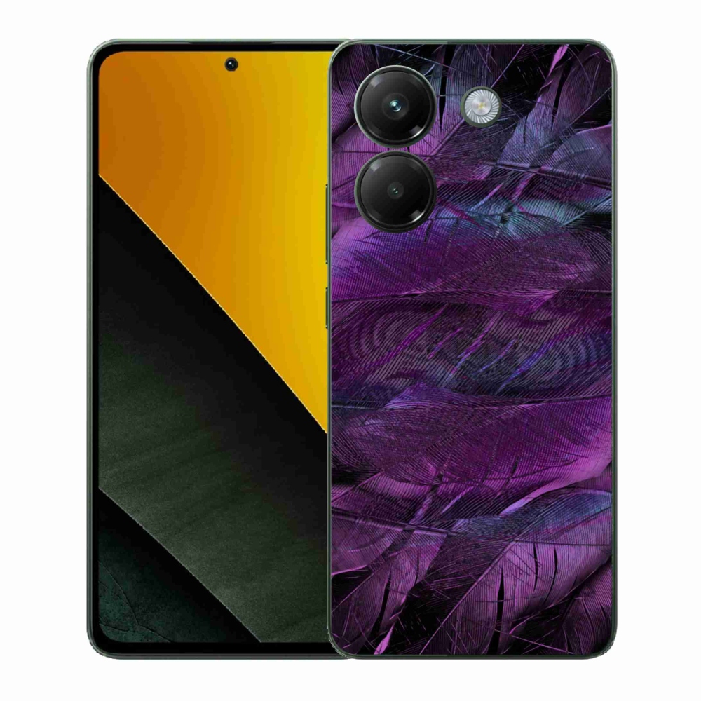 Zselés borítás mmCase a Xiaomi Poco M7 Pro 5G számára - lila tollak