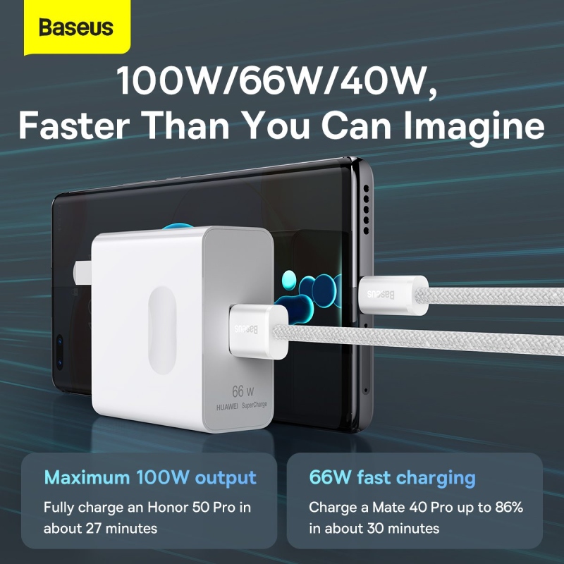 Baseus Dynamic sorozatú gyorstöltő adatkábel USB-A - USB-C 100W 2m Fehér