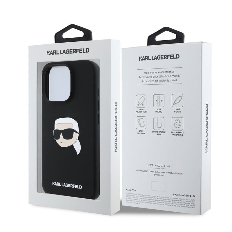 Karl Lagerfeld folyékony szilikon Karl Head MagSafe hátlap iPhone 16 Pro fekete színűre