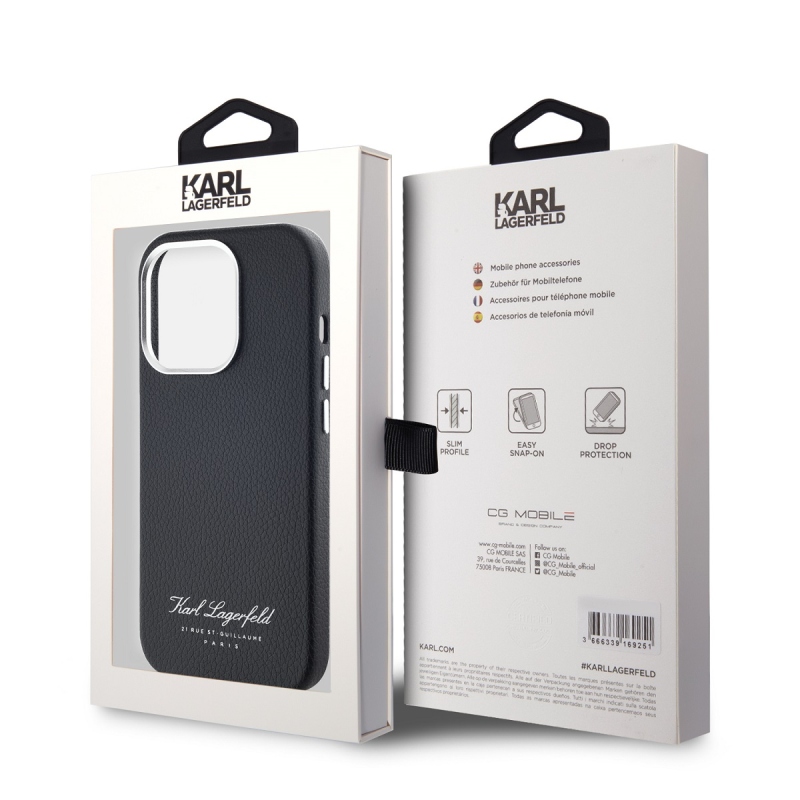 Karl Lagerfeld szemcsés PU Hotel RSG hátlap iPhone 14 Pro Max-hoz Fekete