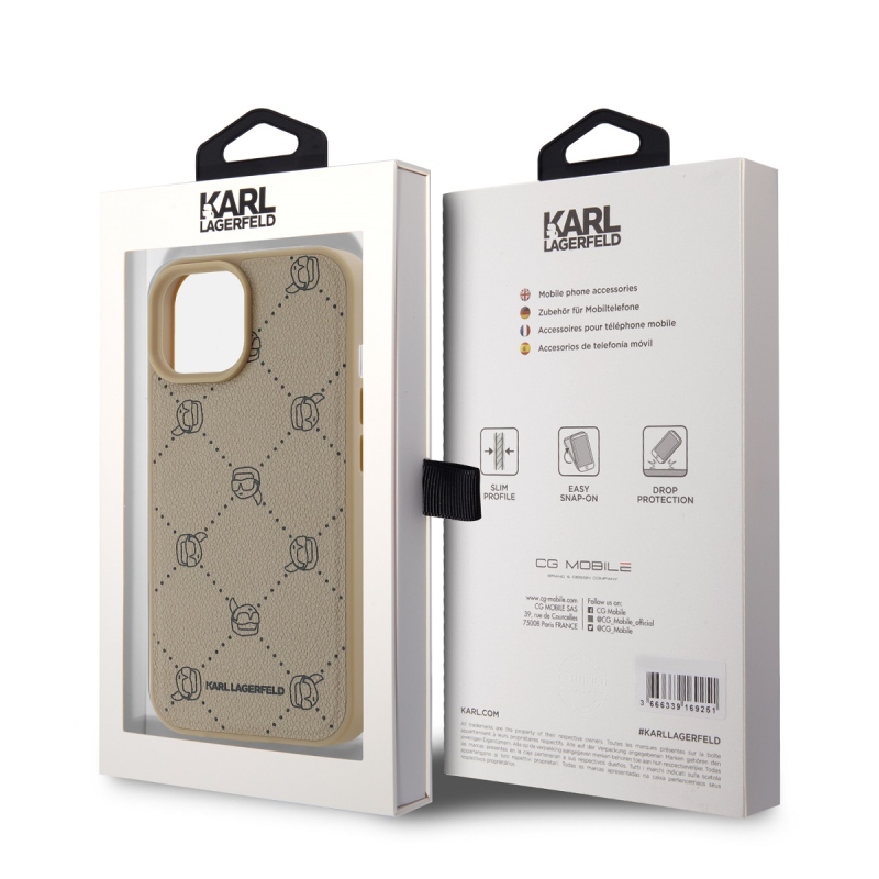 Karl Lagerfeld PU Karl Heads mintás Magsafe hátlap iPhone 15 bézs színű iPhone 15-hez