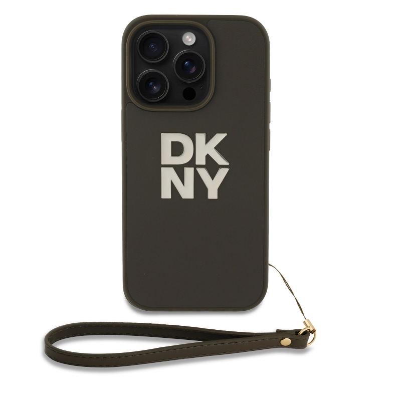 DKNY PU bőr Stack Logo csuklópánt hátlapi borító iPhone 16 Pro Max-hoz Zöld