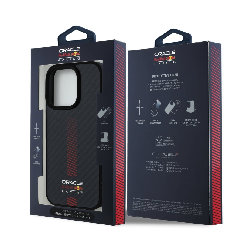 Red Bull Carbon Powerbar MagSafe MagSafe hátlap iPhone 16 Pro-hoz Fekete