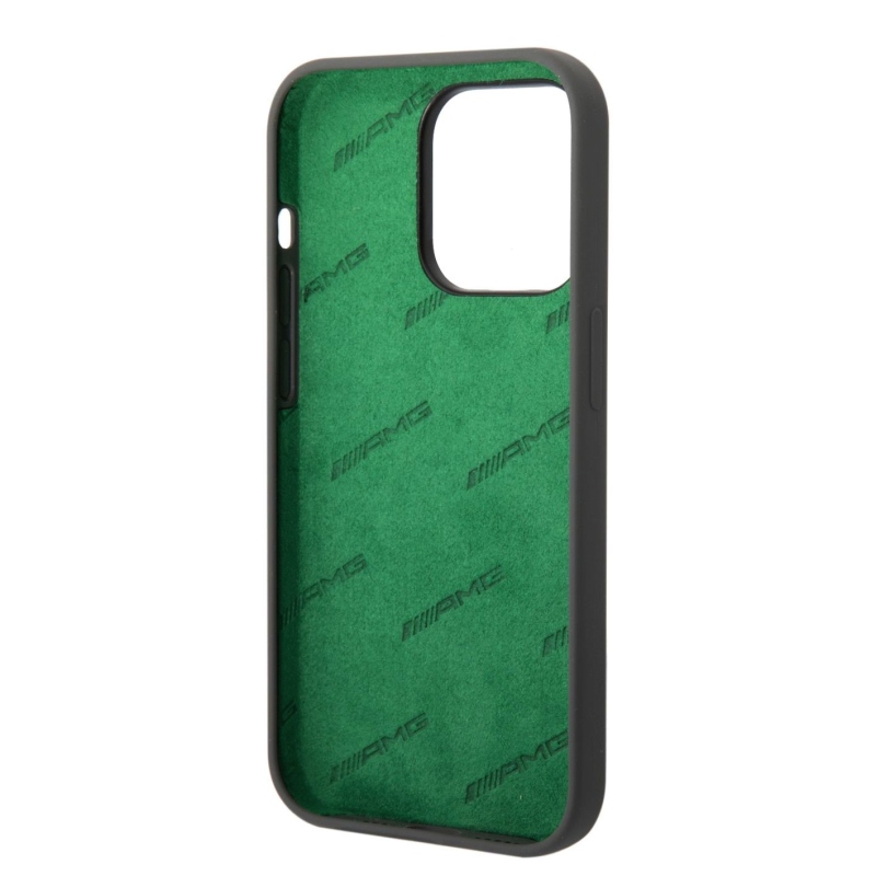 AMG Liquid szilikon zöld logós hátlap iPhone 14 Pro Max-hoz szürke