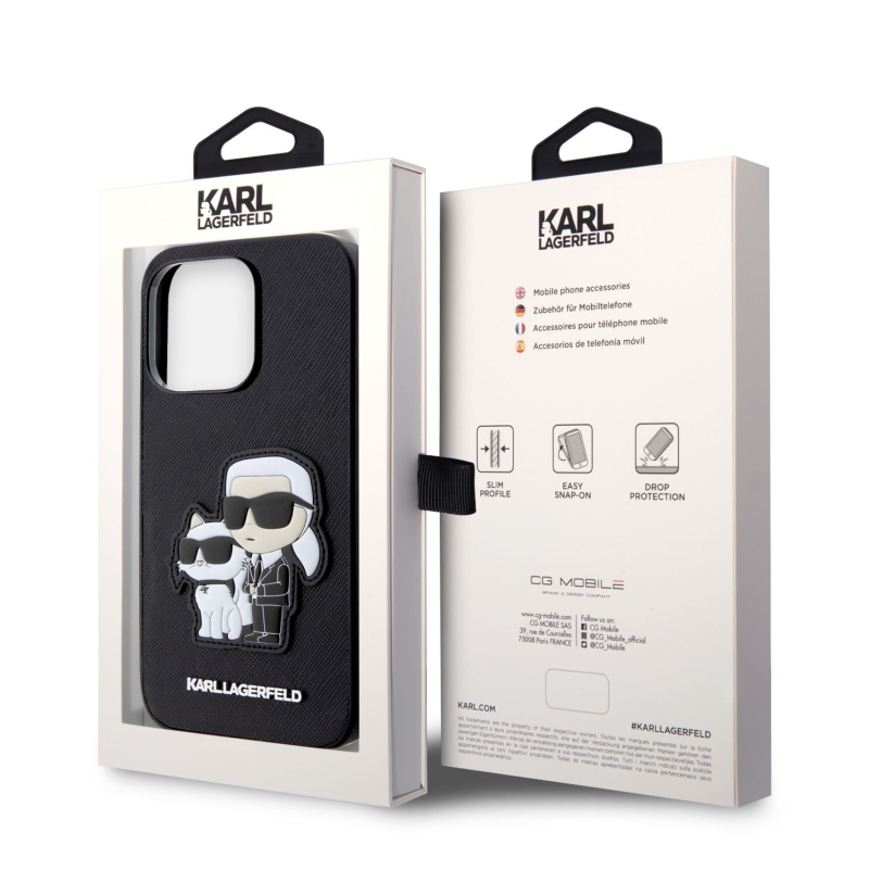 Karl Lagerfeld PU Saffiano Karl és Choupette NFT hátlap az iPhone 14 Pro Max készülékhez Fekete