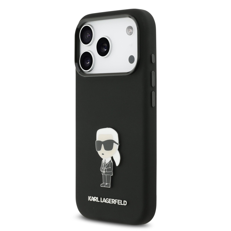 Karl Lagerfeld Folyékony szilikon fém Ikonik hátlap iPhone 17 Pro Fekete