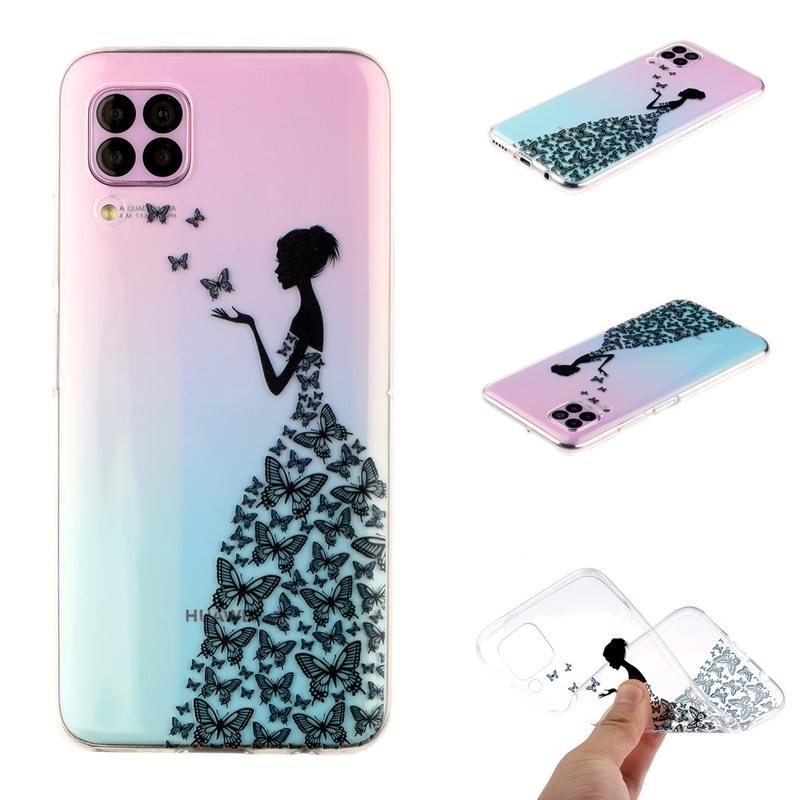 Gél tok nyomtatás a mobil Huawei P40 Lite - lány és pillangókhoz