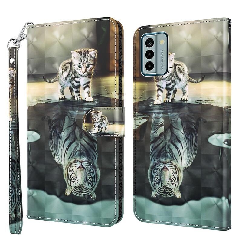 Nyomtatott könyv tok Nokia G22-hez - cica és tigris tükörkép