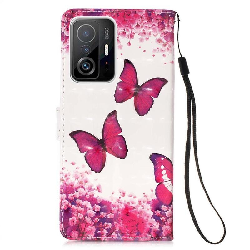 Nyomtatott pénztárca tok Xiaomi 11T/11T Pro - rózsaszín pillangókhoz