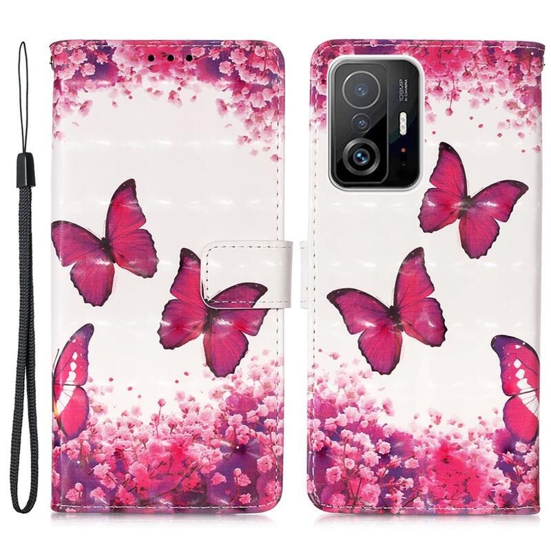 Nyomtatott pénztárca tok Xiaomi 11T/11T Pro - rózsaszín pillangókhoz