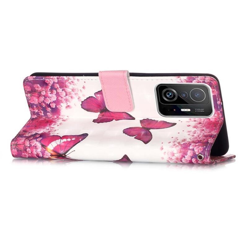 Nyomtatott pénztárca tok Xiaomi 11T/11T Pro - rózsaszín pillangókhoz