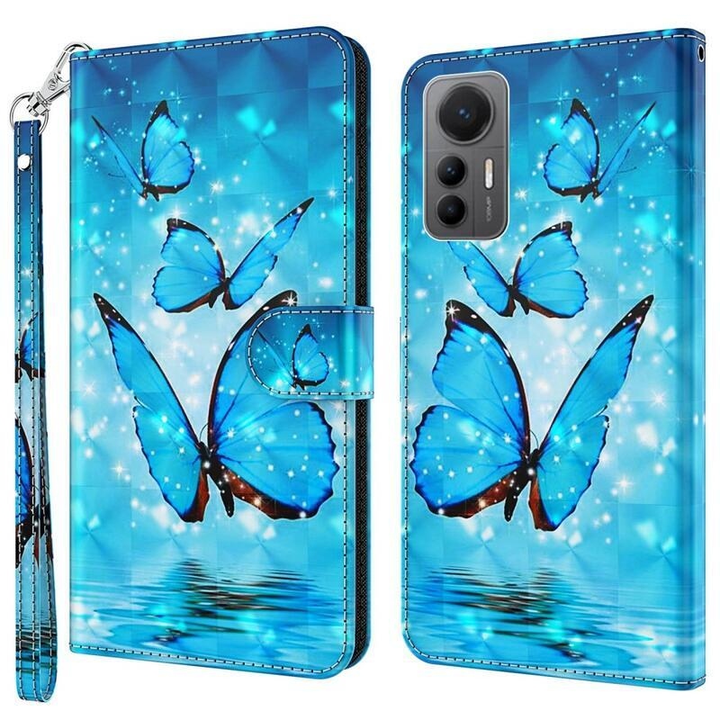 Nyomtatott pénztárca tok Xiaomi 12 Lite-hoz - kék pillangók