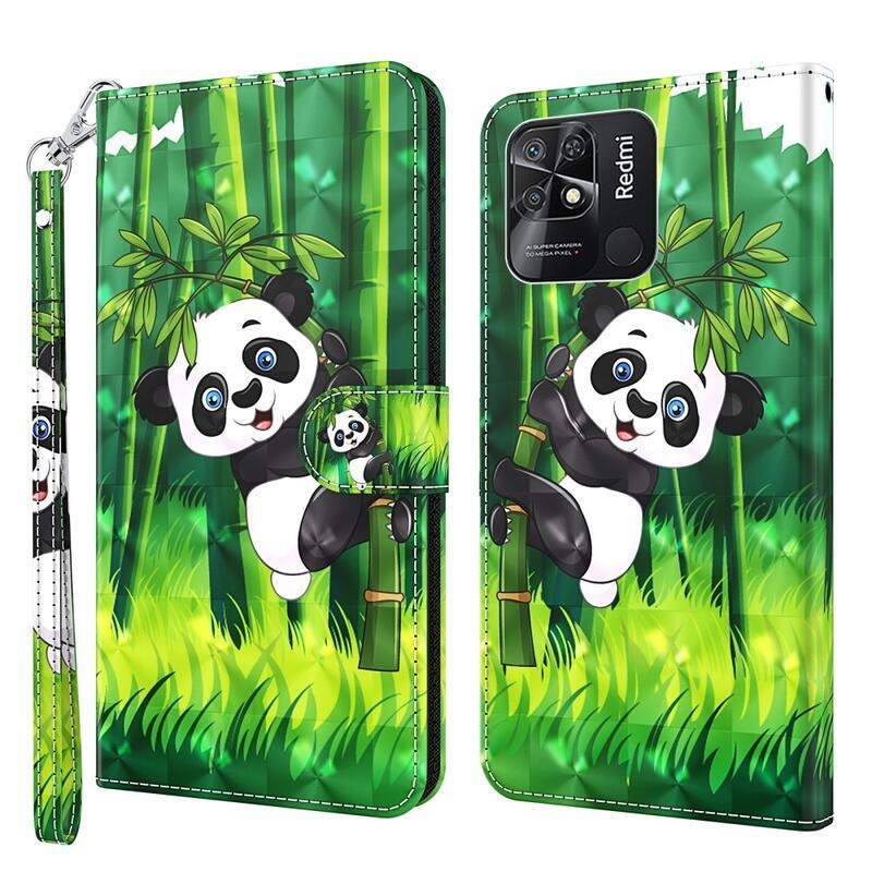 Nyomtatott pénztárca tok Xiaomi Redmi 10C - panda bambuszon