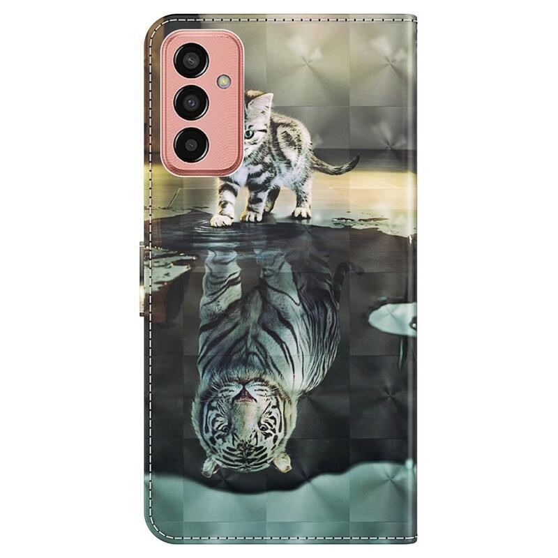 Nyomtatott pénztárca tok Samsung Galaxy M13-hoz - macska és tigris tükörkép