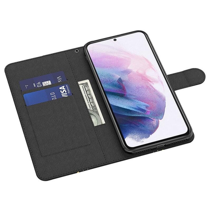 Nyomtatott pénztárca tok Samsung Galaxy M13-hoz - arany pillangók