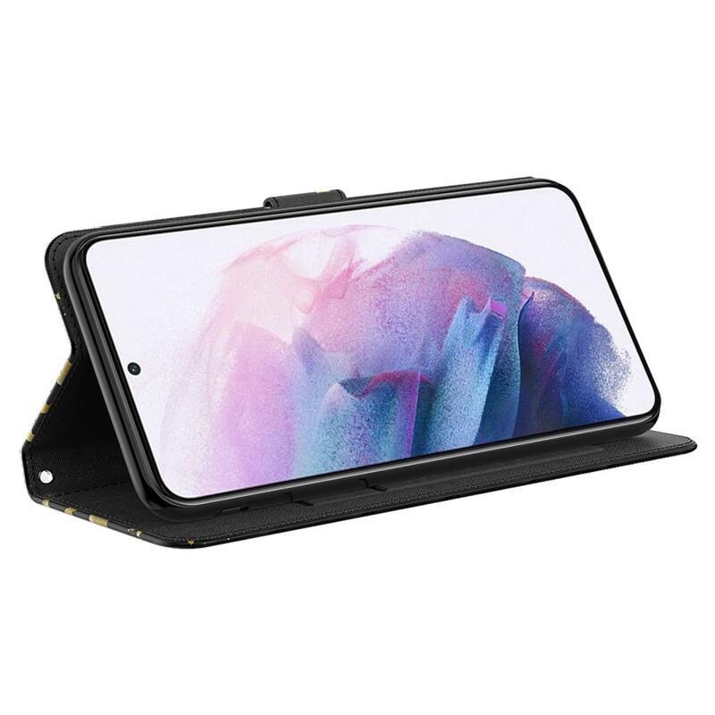 Nyomtatott pénztárca tok Samsung Galaxy M13-hoz - arany pillangók