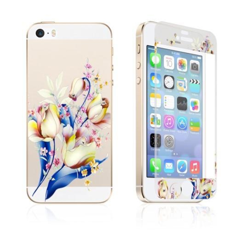Nyomtatás elülső és hátsó edzett védőüveg iPhone 5 és 5S készülékhez - tulipánok