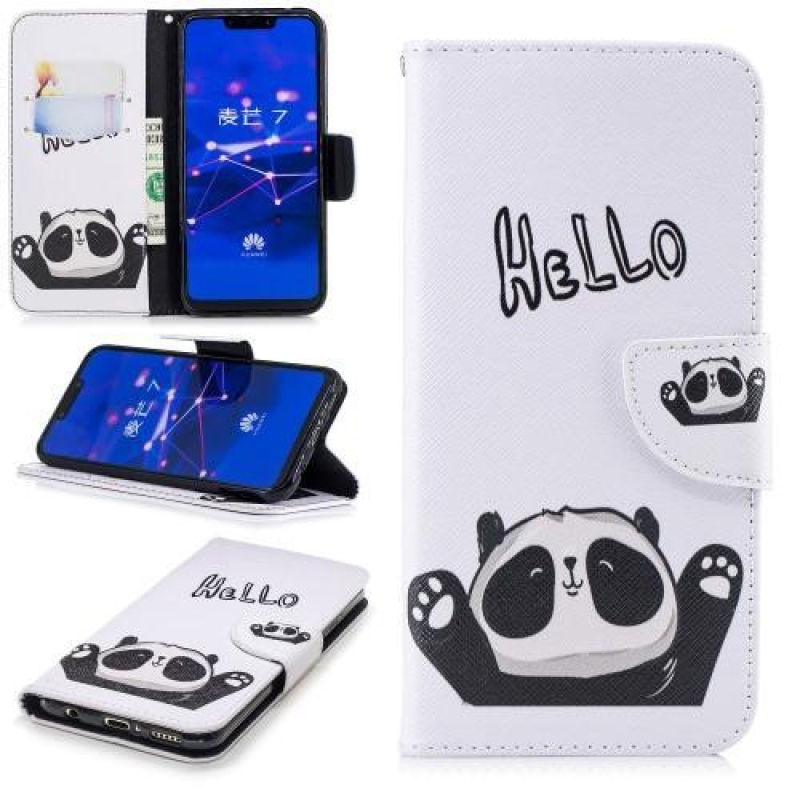 Nyomtatás PU bőr pénztárca tok Huawei Mate 20 Lite - hello panda