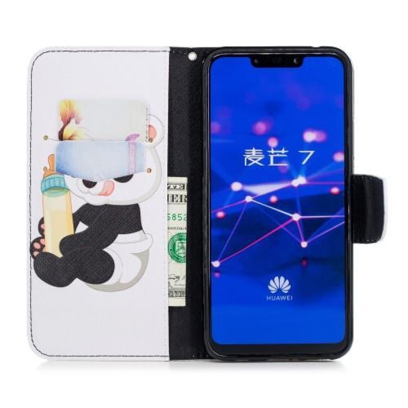 Nyomtatás PU bőr pénztárca tok Huawei Mate 20 Lite - panda
