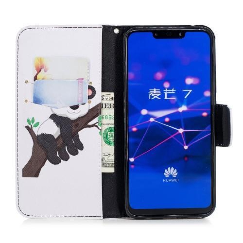 Nyomtatás PU bőr pénztárca tok Huawei Mate 20 Lite-hoz - panda egy ágon