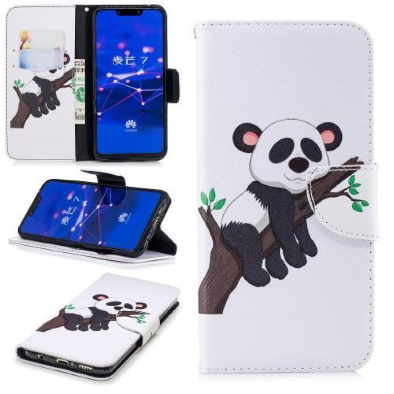 Nyomtatás PU bőr pénztárca tok Huawei Mate 20 Lite-hoz - panda egy ágon