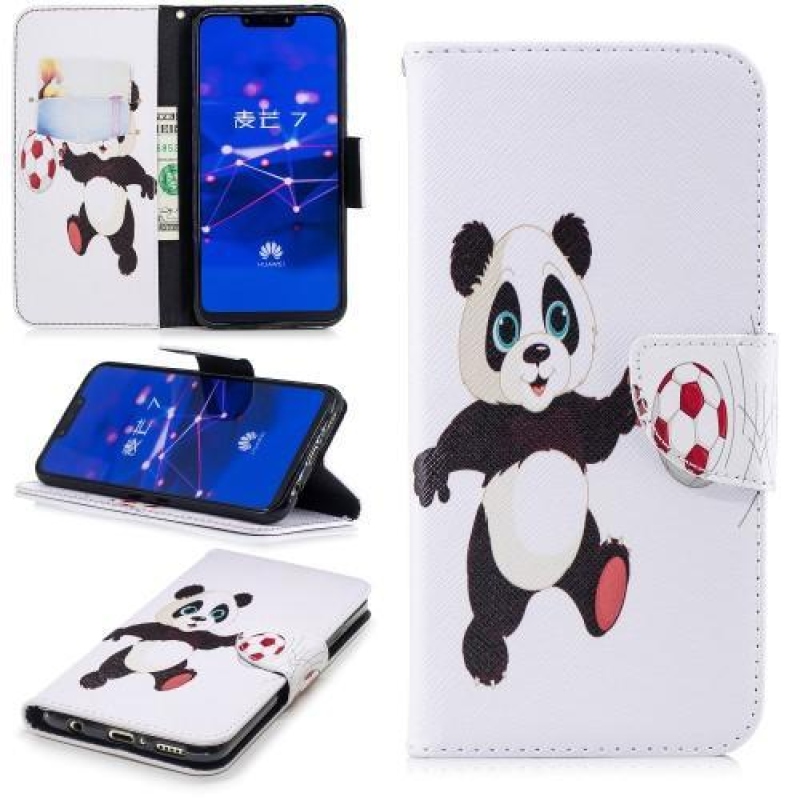 Nyomtatás PU bőr pénztárca tok Huawei Mate 20 Lite - panda labdával