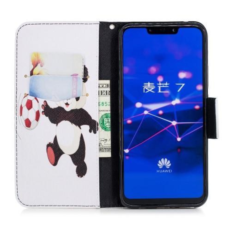 Nyomtatás PU bőr pénztárca tok Huawei Mate 20 Lite - panda labdával