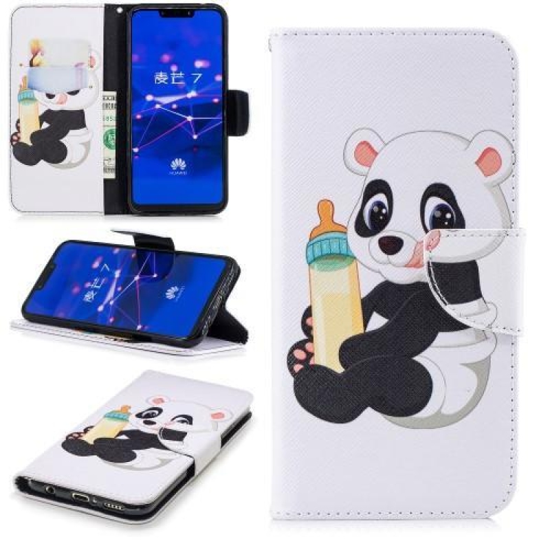 Nyomtatás PU bőr pénztárca tok Huawei Mate 20 Lite - panda