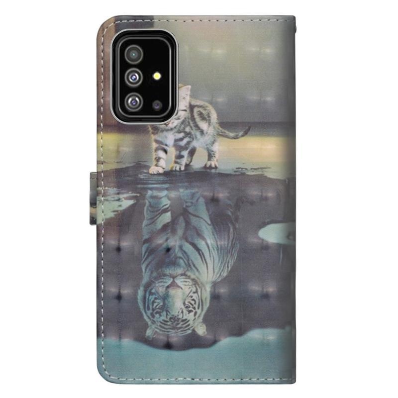 Nyomtatás PU bőr pénztárca tok Samsung Galaxy A51 - macska és tigris tükörkép