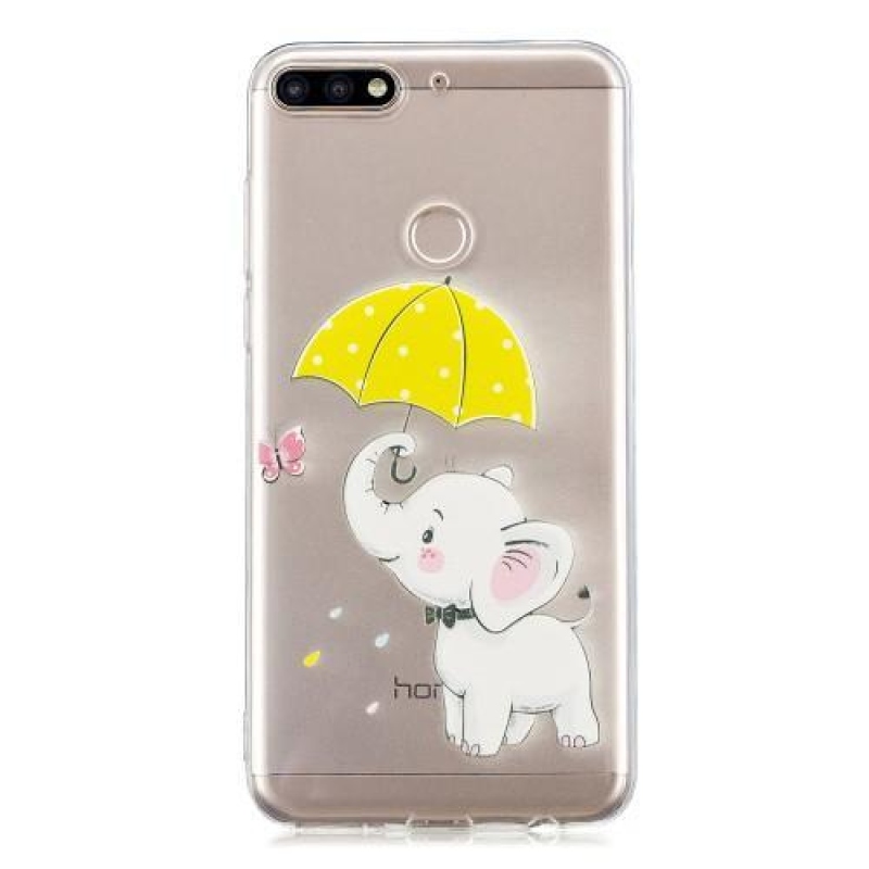 Nyomtatott szilikon tok Honor 7C és Huawei Y7 Prime (2018) - elefánt esernyővel