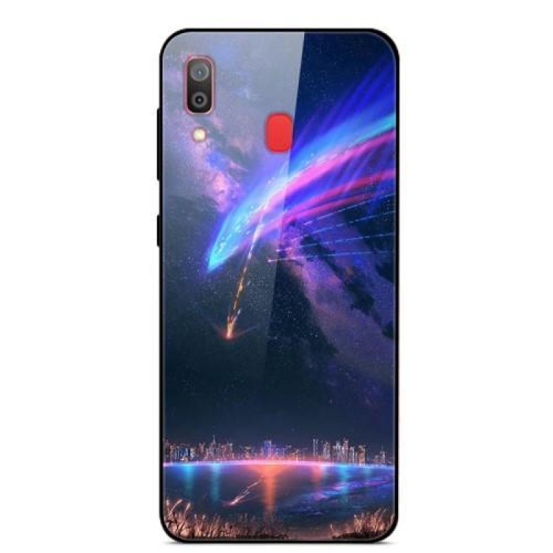 Nyomtató zselés tok üveg hátlappal Samsung Galaxy A30 / A20 készülékhez - lila ragyogás