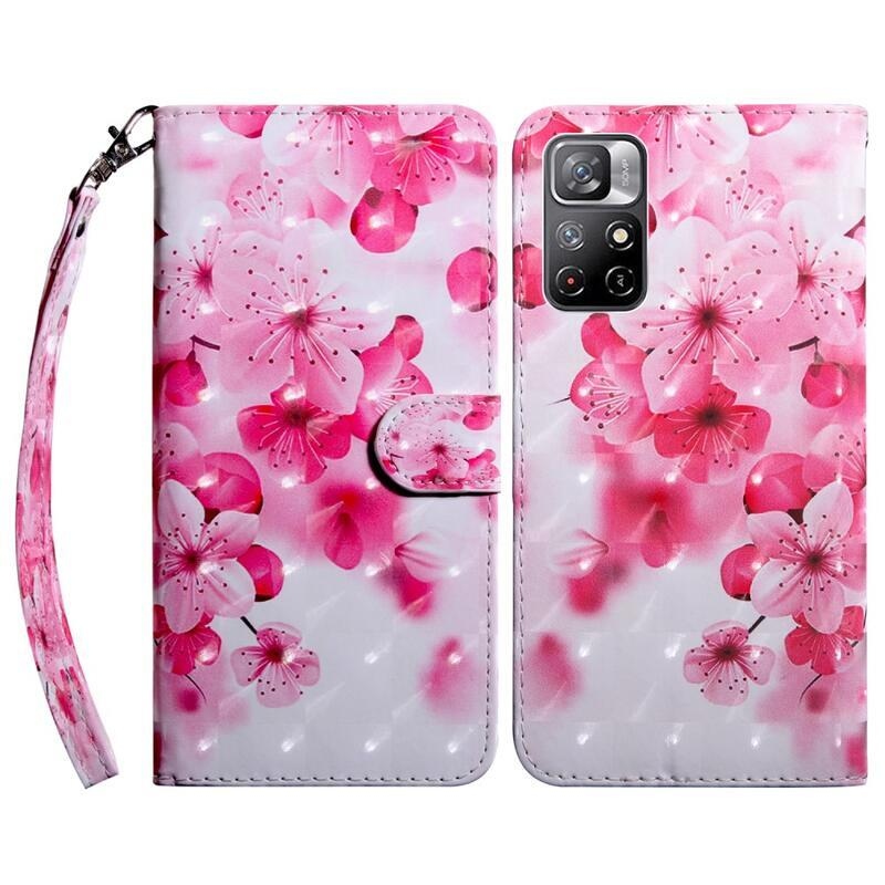 Printy pénztárca tok Xiaomi Poco M4 Pro 5G/Redmi Note 11S 5G - rózsaszín virágokhoz