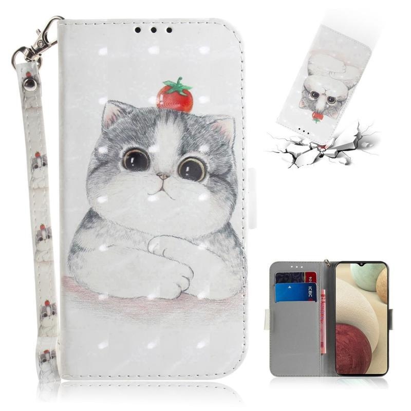 Printy PU bőr pénztárca tok Samsung Galaxy A12/M12 - macska paradicsommal