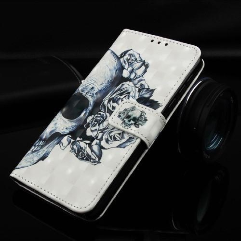 Printy PU bőr pénztárca tok Samsung Galaxy A70 készülékhez - koponya