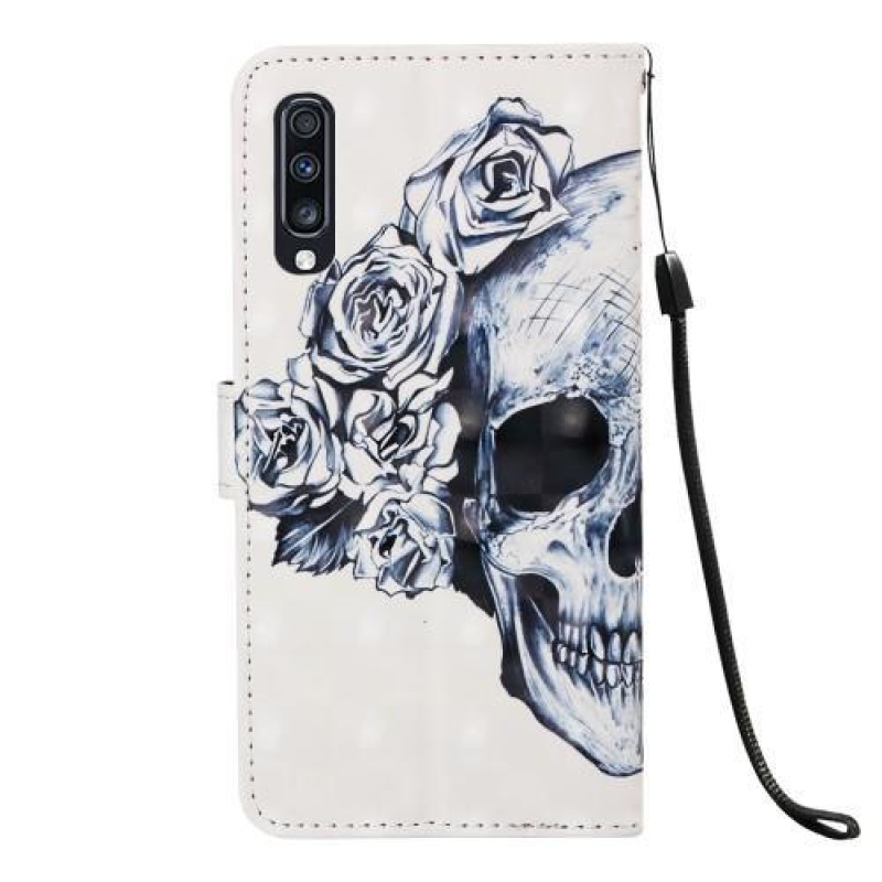 Printy PU bőr pénztárca tok Samsung Galaxy A70 készülékhez - koponya