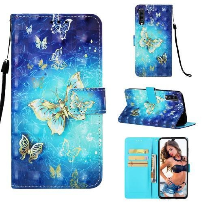 Printy PU bőr pénztárca tok Samsung Galaxy A70 készülékhez - pillangó
