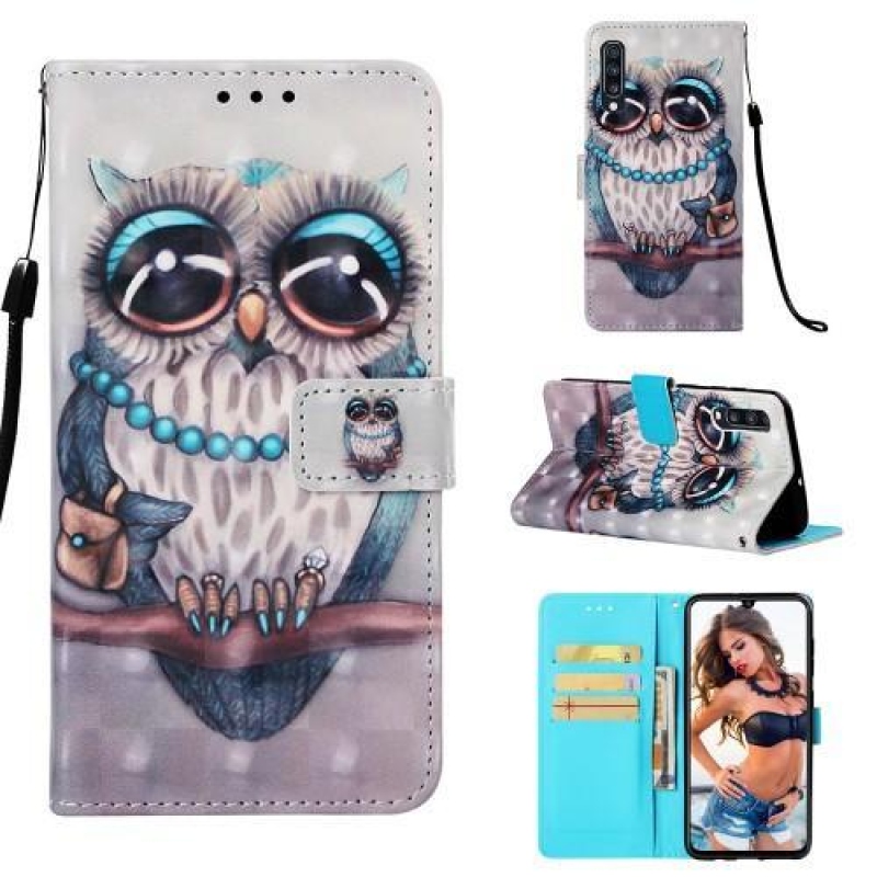 Printy PU bőr pénztárca tok Samsung Galaxy A70 készülékhez - bagoly