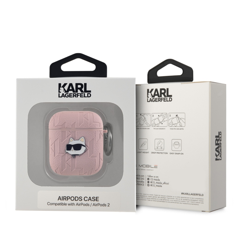 Karl Lagerfeld PU dombornyomott Choupette fej tok az AirPods 1/2 rózsaszínhez
