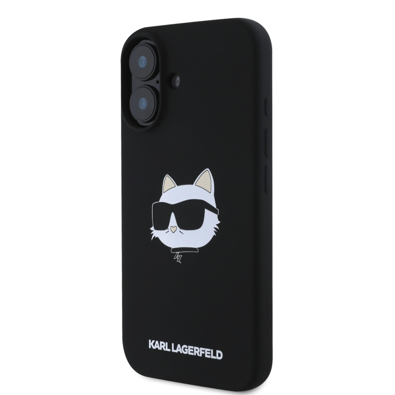 Karl Lagerfeld folyékony szilikon Choupette Head MagSafe hátlap iPhone 16-hoz Fekete
