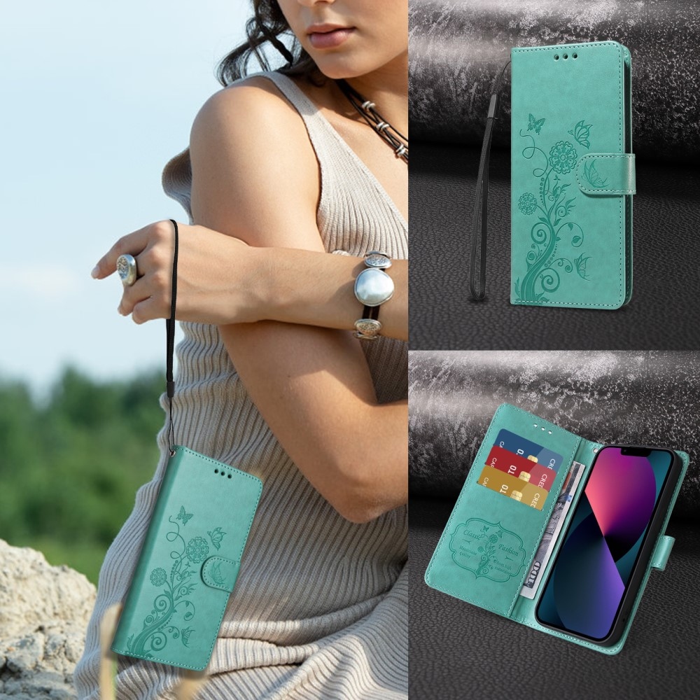 Virágos könyves tok Xiaomi Redmi A5 (173.45x79.35x8.45mm) - teáskék színben