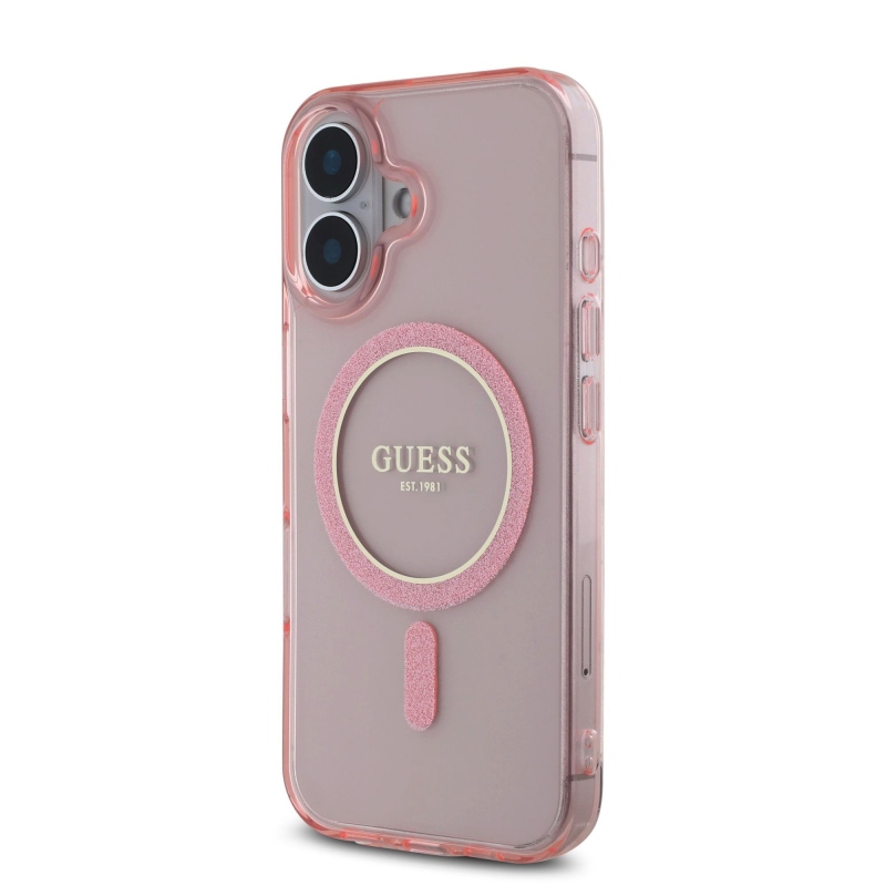 Guess IML csillogó gyűrű MagSafe hátlap iPhone 16 rózsaszínű iPhone 16-hoz
