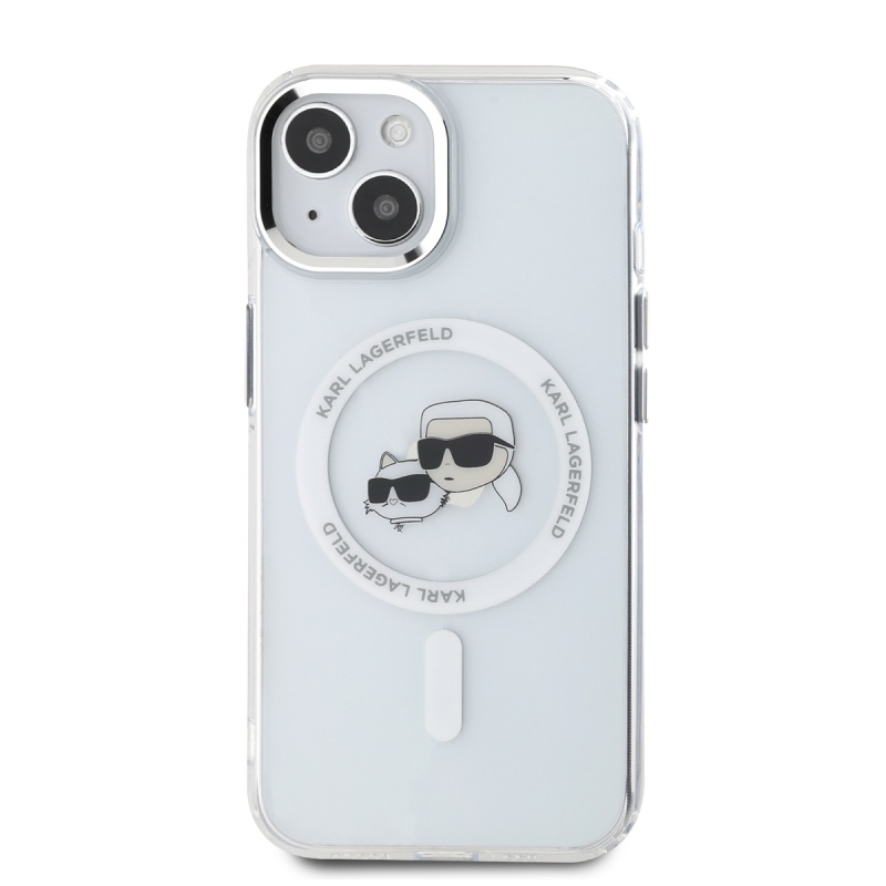 Karl Lagerfeld IML K&CH fejek fémkeret MagSafe hátlap iPhone 15 átlátszóhoz